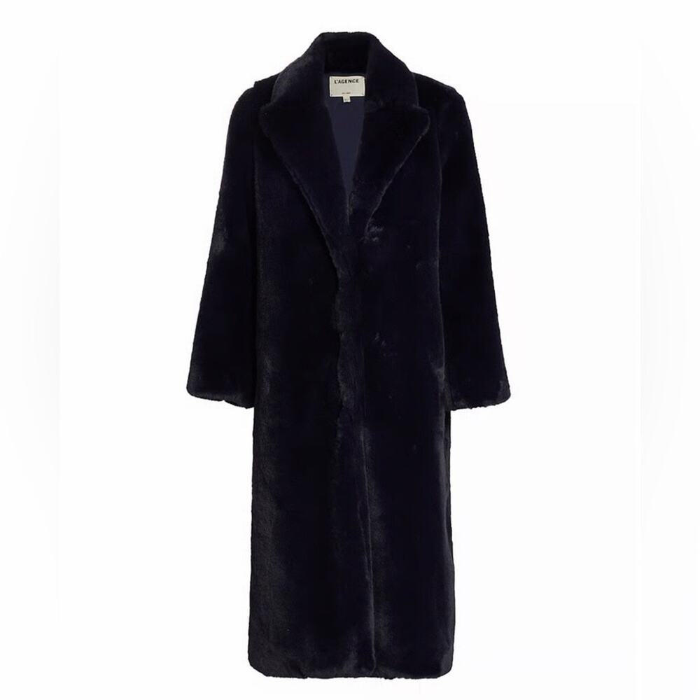 L'AGENCE Women's Lizbeth Long Faux Fur Jacket - Midnight - 6 - New with tags